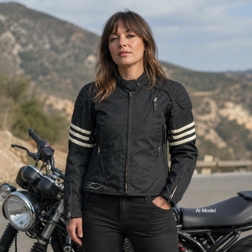 Power Trip Womens Large Armored Motorcycle Riding Jacket Black Nylon Padded *